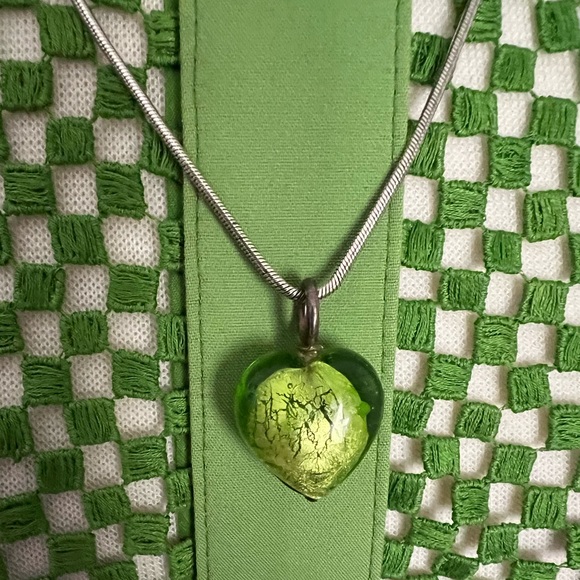 Vintage Y2K Murano Heart Glass & Sterling Silver Lime Green Necklace Pendant - Picture 11 of 17